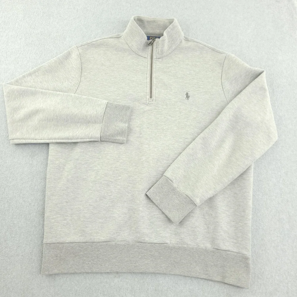 Polo Ralph Lauren Sweatshirt Mens L Gray Fleece 1/4 Zip Mock Neck Pullover